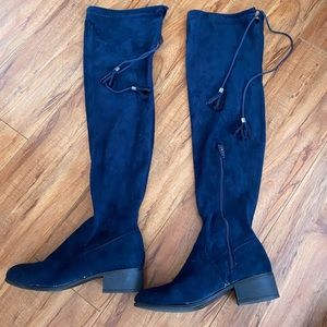 Size 5 Navy Blue Faux Suede Thigh High Boots